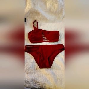 Two piece burgundy bathing suit